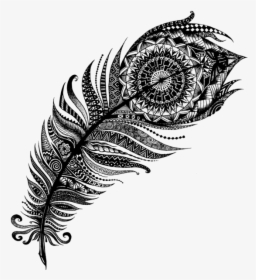 Zentangle Feather - Black And White Peacock Feather Tattoo, HD Png Download, Free Download