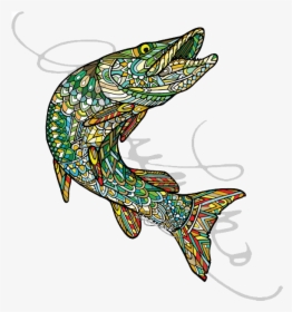 Andrea Larko Zentangle Muskellunge Sticker - Decal, HD Png Download, Free Download