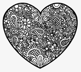 Zentangle Paisley Doodle Abstract Heart - Free Heart Coloring Sheet, HD Png Download, Free Download