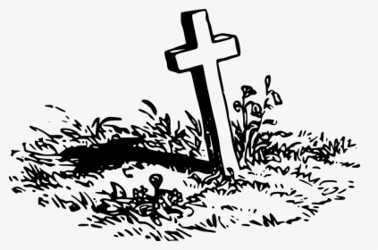 Grave With A Cross - Black And White Grave Clipart, HD Png Download, Free Download