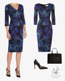 Blue Floral Dress For A Business Capsule Wardrobe - Basic Pump, HD Png Download, Free Download