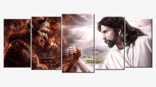 Jesus Devil Arm Wrestling Canvas Wall Art Large Frame - Jesus Devil Arm Wrestle, HD Png Download, Free Download