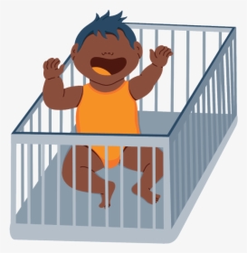 Baby Sitting Up In The Crib Crying For Their Parent - Cartoon, HD Png Download, Free Download