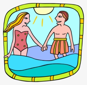 Vector Illustration Of Romantic Couple Hold Hands And - Cartoon, HD Png Download, Free Download