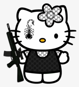 #hellokitty #gucci #ak47 #kidcore #cute #scorpion #hello - Hello Kitty With Gun, HD Png Download, Free Download