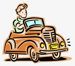 Vector Illustration Of Child"s Play Toy 1940s Automobile - Man Driving A Car, HD Png Download, Free Download