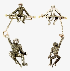 Antique Sterling & 9ct Gold Hanging Monkey Paste Pin/brooch - Pendant, HD Png Download, Free Download