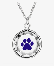 Paw Print In White Crystal With Blue Enameled Engraving - Necklace, HD Png Download, Free Download