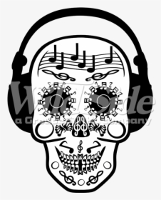 Music Notes Skull With Headphones - Music Notes On Skulls, HD Png Download, Free Download