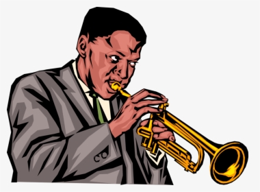 Vector Illustration Of Jazz Musician Plays Trumpet - Cartoon Person ...