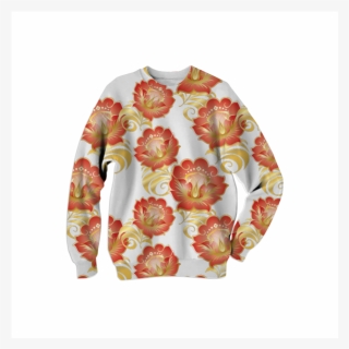 Large Abstract Flowers In Chinese Red & Gold Sweatshirt - Floral Design, HD Png Download, Free Download