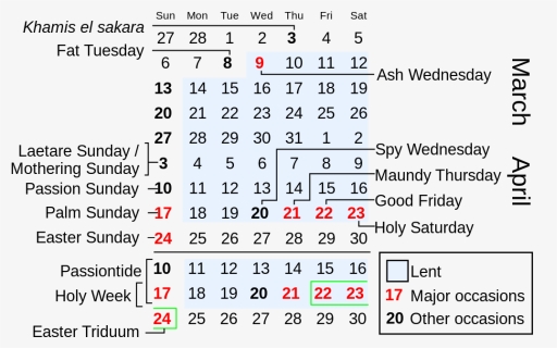 Lent In March-april - April 2011 Calendar, HD Png Download, Free Download