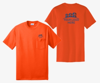 Safety Orange Short Sleeve Pocket T Shirt Front And - Shirt Pocket Orange, HD Png Download, Free Download