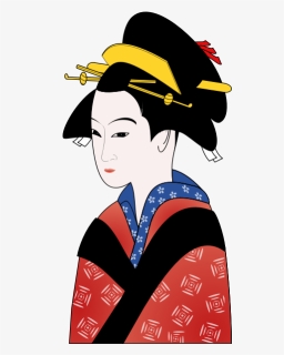 Japanese Woman In Red Kimono Vector Graphics - Japanese Kimono Drawing, HD Png Download, Free Download