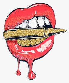 #kiss #bullet #gold #lips #gang #sexy #freetoedit - Dope Drawings Of Girls, HD Png Download, Free Download