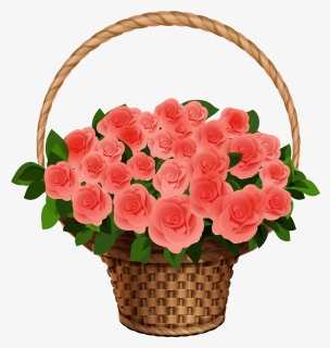 Basket With Red Roses Png Clipart Image - Basket Of Flowers Clipart, Transparent Png, Free Download