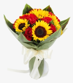 12 Roses And 6 Sunflowers To Philippines - Red Roses And Sunflowers, HD Png Download, Free Download