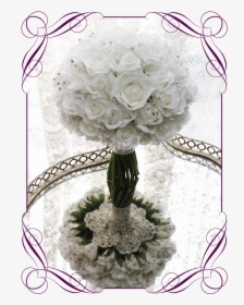 Silk Artificial White Rose And Bling Wedding Bridal - Flower Girl Basket Design, HD Png Download, Free Download