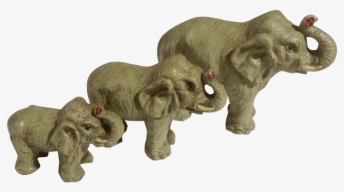 Old Hand Painted Elephant Miniature Figurines Trunk - Asian Elephant, HD Png Download, Free Download