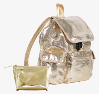 Gold Metallic Backpack Plus Free 24k Makeup Bag Just - Shoulder Bag, HD Png Download, Free Download