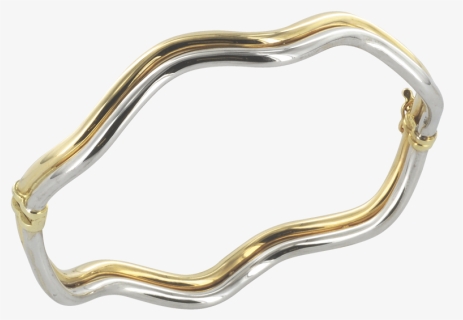 Two Tone Wave 9ct Gold Bangle - Silver, HD Png Download, Free Download
