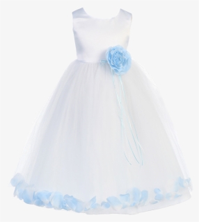 Girls Size 5/6 White Satin & Tulle Floating Flower - Gown, HD Png ...