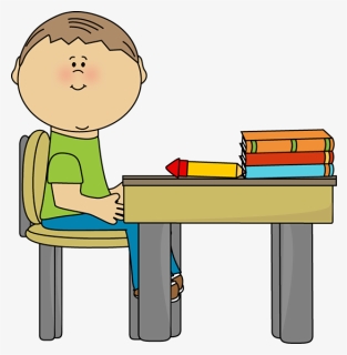School Boy At School Desk - School Desk Clipart, HD Png Download, Free Download