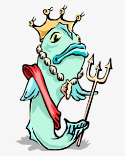Vector Illustration Of Fish Dressed As Greek God Poseidon - Fish With A Crown, HD Png Download, Free Download