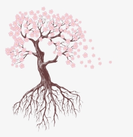 Tree Roots Drawing - Trees With Flowers Drawings, HD Png Download, Free Download