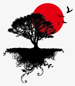 #tree #birds #sun #roots - Black Silhouette Tree Bird, HD Png Download, Free Download