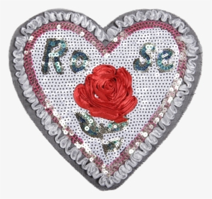 Stock Ribbon Red Rose In Heart Sequin Patch - Needlework, HD Png Download, Free Download