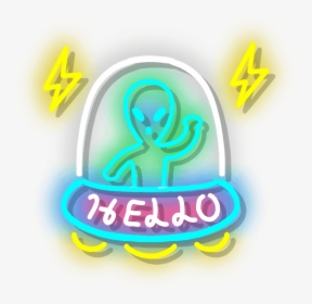 #neon #neonlight #alien #ufo #spark #hello #cute #colorful - Transparent Background Cute Ufo, HD Png Download, Free Download