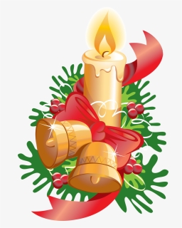 Christmas Candle With Bells And Ribbon Png Image, Transparent Png, Free Download
