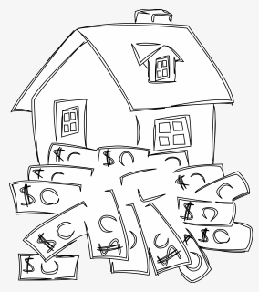 House Sitting On A Pile Of Money Black White Line, HD Png Download, Free Download
