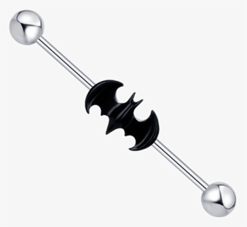 Industrial Piercing With A Centered Black Batman Symbol, HD Png Download, Free Download