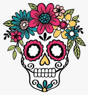 Day Of The Dead Skull With Flowers, HD Png Download, Free Download