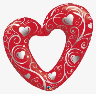 Hearts & Filigree Red Balloon - Valentine Balloons, HD Png Download, Free Download