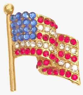 Vintage American Flag Pin Brooch Rhinestone Signed - Body Jewelry, HD Png Download, Free Download