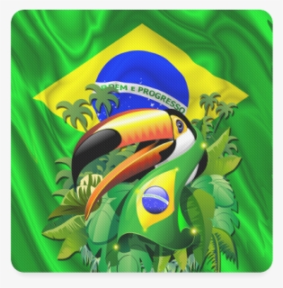 Brazil Flag With Toco Toucan Square Coaster - Flag Of Brazil, HD Png Download, Free Download