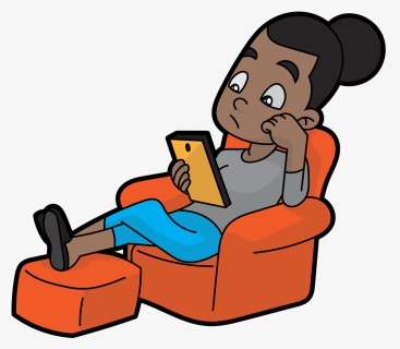 Cartoon Black Woman Using Her Mobile Tablet - Woman On Mobile Cartoon, HD Png Download, Free Download