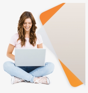 Woman On Laptop Working On Her Brand Mission Statement - Working With Laptop Png, Transparent Png, Free Download