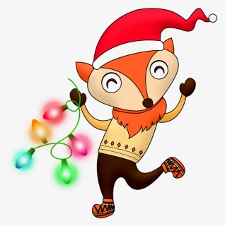 Christmas Fox With Garland Clipart - Free Christmas Fox Clip Art, HD Png Download, Free Download