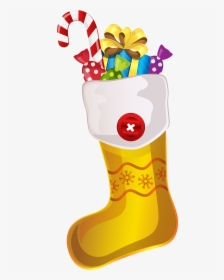 Christmas Yellow Stocking With Candy Cane Png Clipart - Yellow Christmas Stocking Clip Art, Transparent Png, Free Download