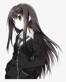 Anime Girl With Brown Hair And Green Eyes Clipart Images - Black Anime Girl Png, Transparent Png, Free Download