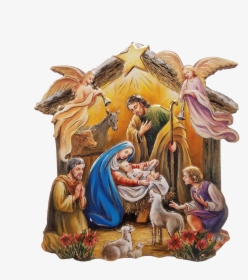 Nativity With Holy Family, Angels, Animals On A Wall - Holy Family Png, Transparent Png, Free Download