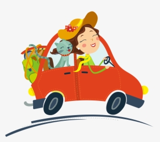 Clip Art Cartoon Car On Road - Cat In A Car Cartoon, HD Png Download, Free Download