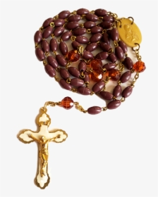 Religious Rosary Acrylic Brown And Gold Beads - Christian Cross, HD Png Download, Free Download