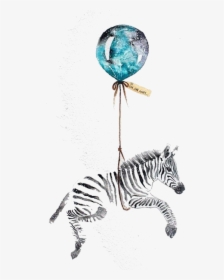 Tattoo Illustration Cartoon Watercolor Zebra Painting - Zebra With A Balloon Nursery, HD Png Download, Free Download