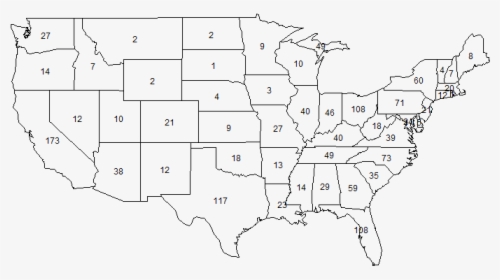 Us Map With Counts - Map Of The United States With Numbers, HD Png Download, Free Download