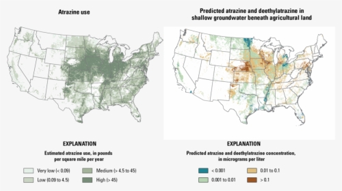 National Maps Of Atrazine Use And Predicted Concentrations - Atrazine In Groundwater Map, HD Png Download, Free Download